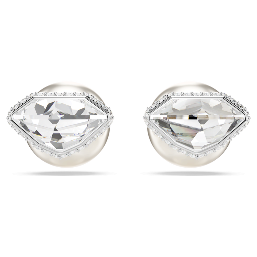 swarovski أقراط دبوسية lucent، أحجار كريستال صغيرة متراصة، شكل كرة، لون أبيض، طلاء روديوم
