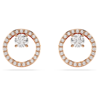 swarovski أقراط دبوسية constella، قطع مُستدير، لون أبيض، لمسة نهائية من الذهب الوردي عيار 18 قيراط