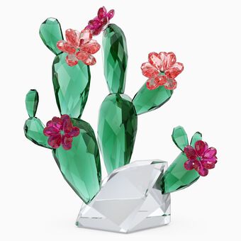 قطعة زينة Desert Pink Cactus على شكل صبار بلون وردي، مجموعة Crystal Flowers