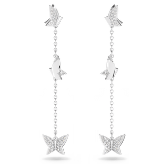 swarovski أقراط متدلية lilia، مزينة بفراشة، طويلة، لون أبيض، طلاء روديوم