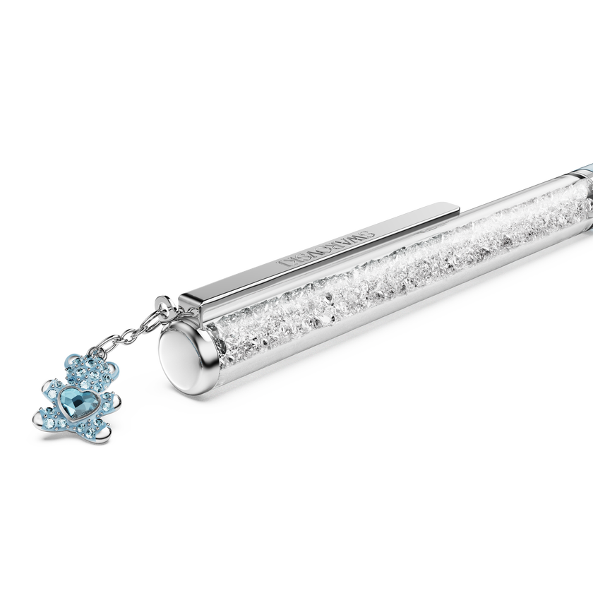 swarovski قلم حبر جاف crystalline، شكل دب، لون أزرق، طلاء أزرق لامع، طلاء كروم