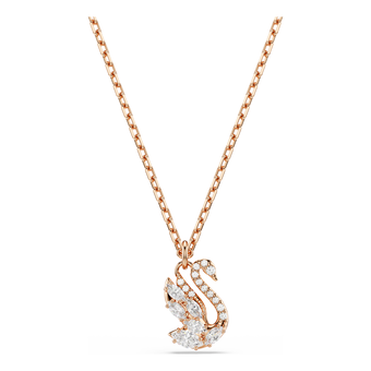 swarovski قلادة swan، قطع متنوع، شكل بجعة، لون أبيض، لمسة نهائية من الذهب الوردي عيار 18 قيراط