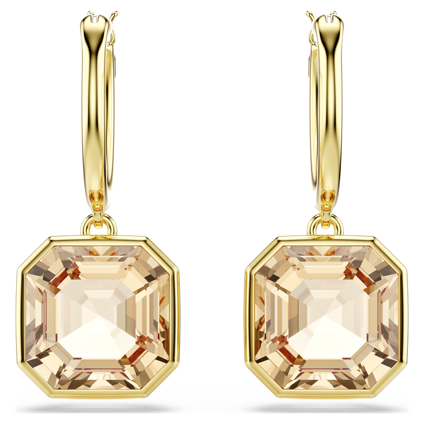 swarovski أقراط متدلية millenia، قطع مربع، لون كراميل، طلاء باللون الذهبي