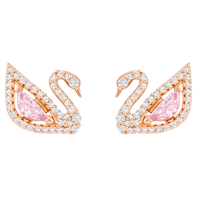 swarovski أقراط متدلية swan، على شكل بجعة، لون وردي، طلاء ذهبي وردي