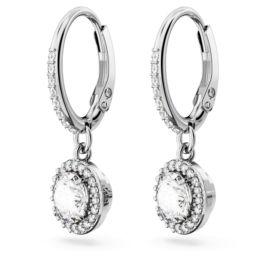 swarovski أقراط متدلية una angelic، قطع مستدير، كريستالات متراصة، لون أبيض، طلاء روديوم