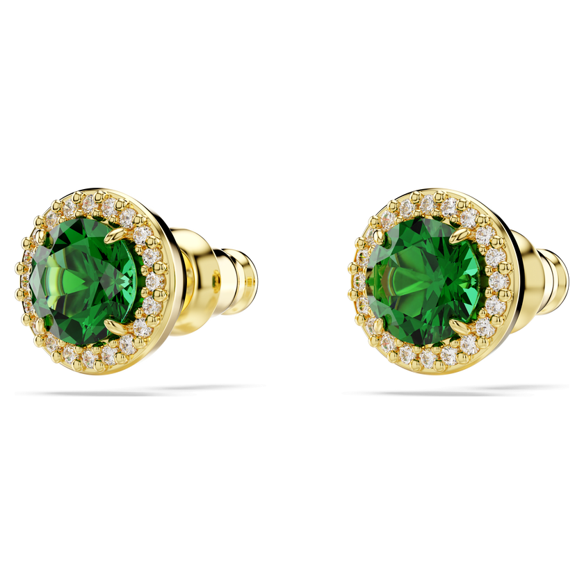 swarovski أقراط دبوسية una، قطع مُستدير، كريستالات مُتراصَّة، لون أخضر، طلاء بلون ذهبي