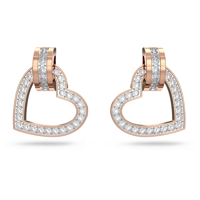 swarovski أقراط دبوسية lovely، على شكل قلب، لون أبيض، طلاء باللون الذهبي الوردي