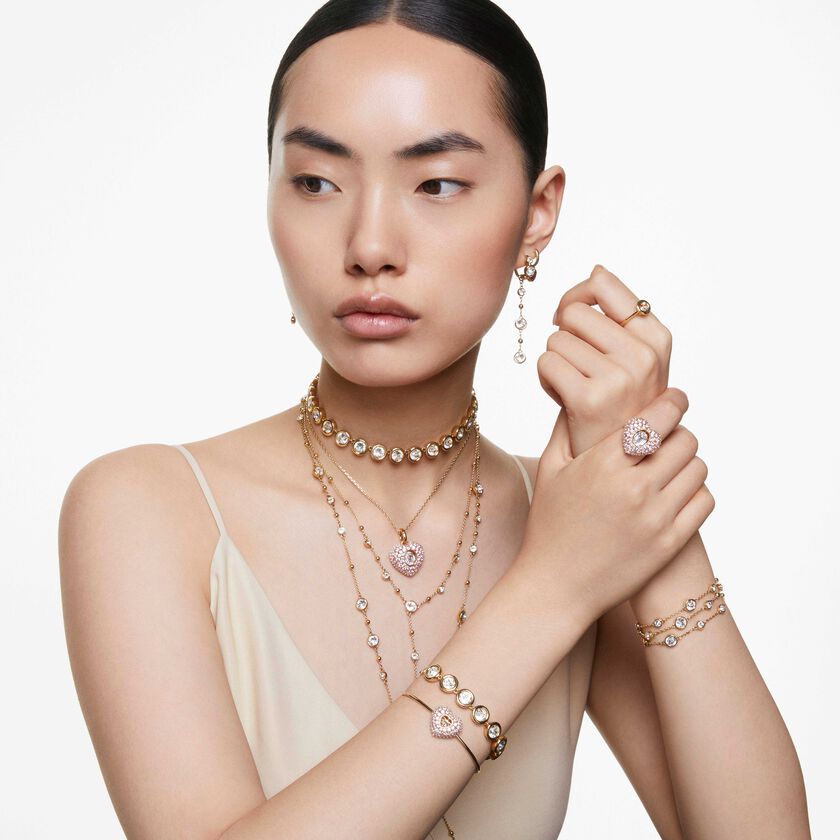 swarovski سلسلة imber، قطع مُستدير، لون أبيض، طلاء بلون ذهبي