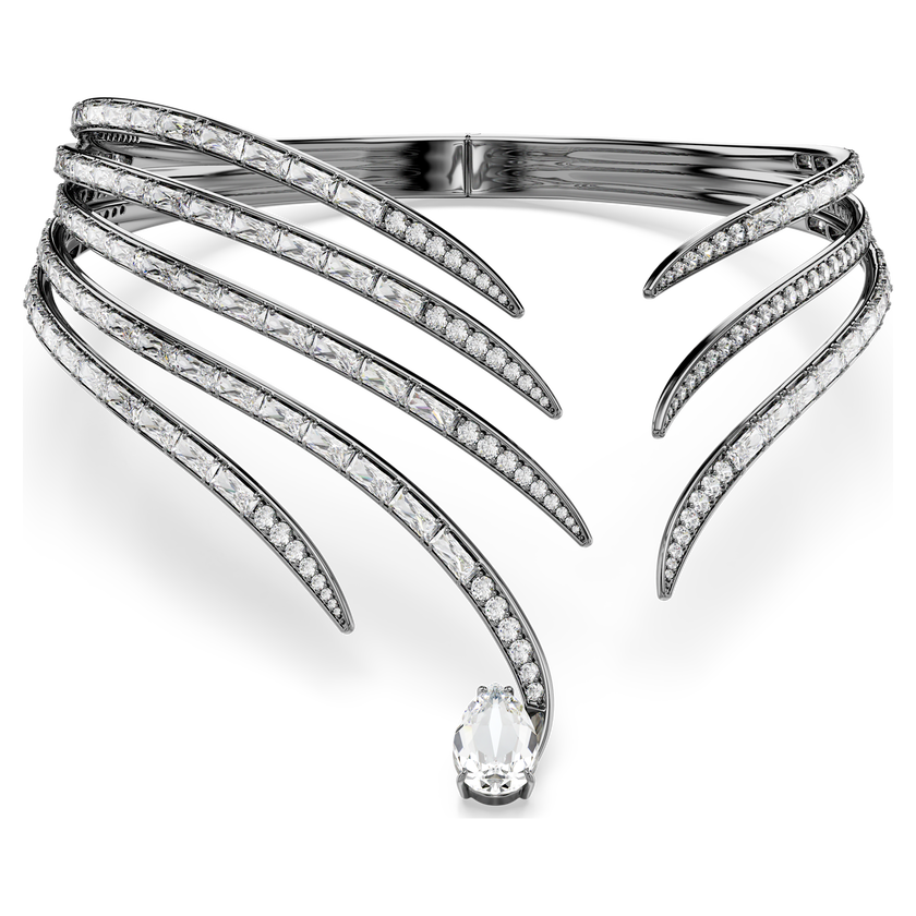 swarovski عقد شوكر the vienna collection، شكل ريشة، لون أبيض، طلاء روثينيوم