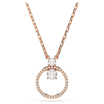 swarovski قلادة constella، ترصيع بافيه، قطع مُستدير، لون أبيض، لمسة نهائية من الذهب الوردي عيار 18 قيراط