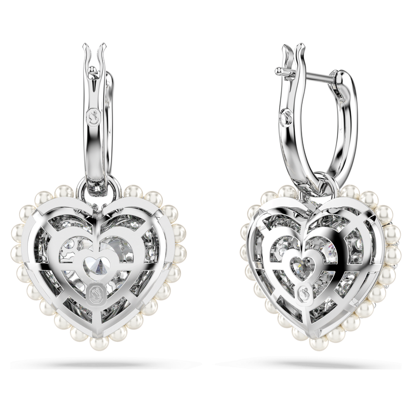swarovski أقراط متدلية hyperbola، لؤلؤ كريستال، على شكل قلب، لون أبيض، طلاء روديوم