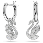 swarovski أقراط متدلية swan، قطع متنوع، بجعة، لون أبيض، طلاء روديوم