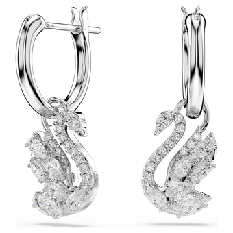 swarovski أقراط متدلية swan، قطع متنوع، بجعة، لون أبيض، طلاء روديوم