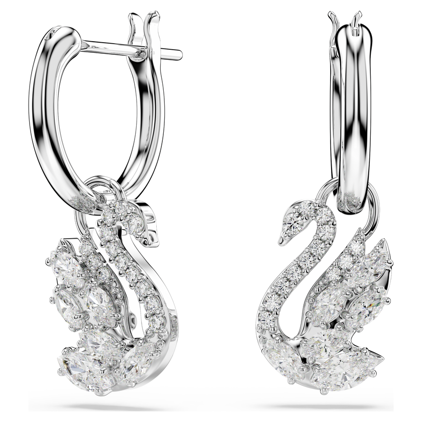 swarovski أقراط متدلية swan، قطع متنوع، بجعة، لون أبيض، طلاء روديوم