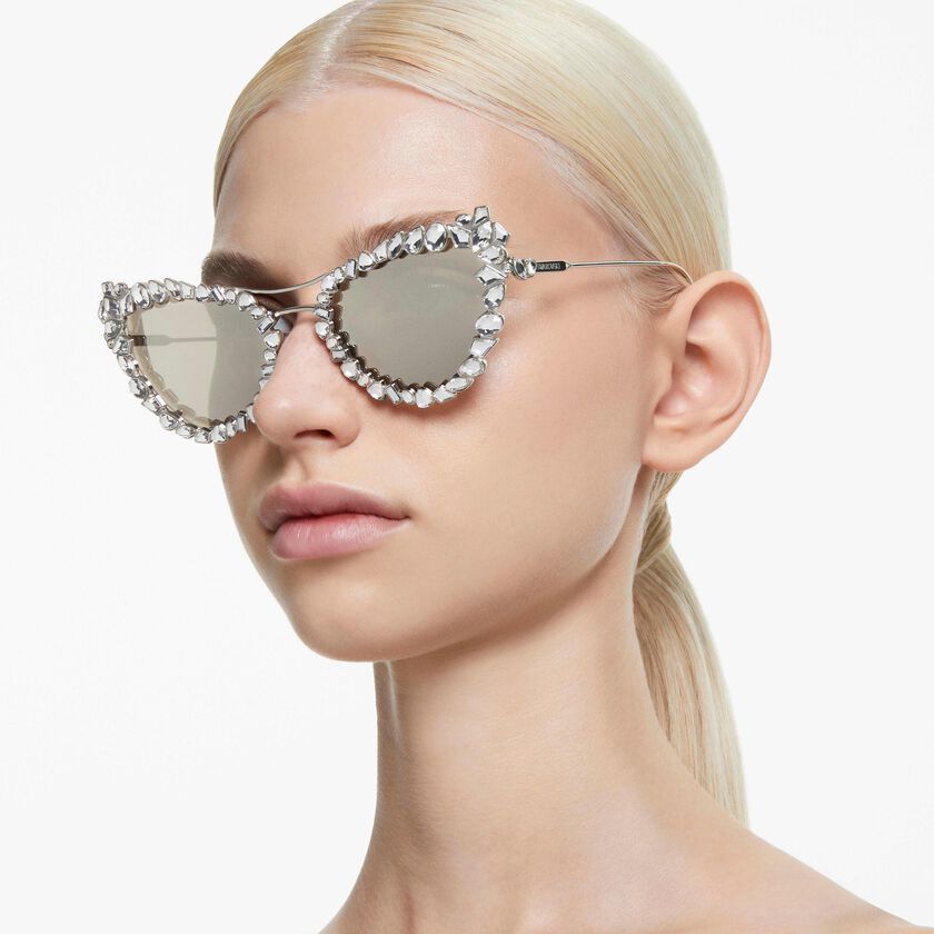 swarovski نظارة شمسية، تصميم ميز، على شكل عين قط، sk7011el، لون أبيض