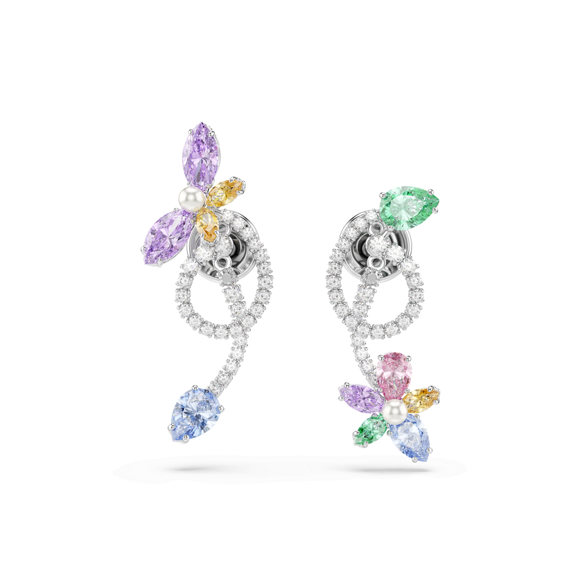 أقراط متدلية وحلية خلف الأذن ariana grande x swarovski، قطع متنوع، شكل يعسوب، شكل زهرة، ألوان متعددة، طلاء روديوم