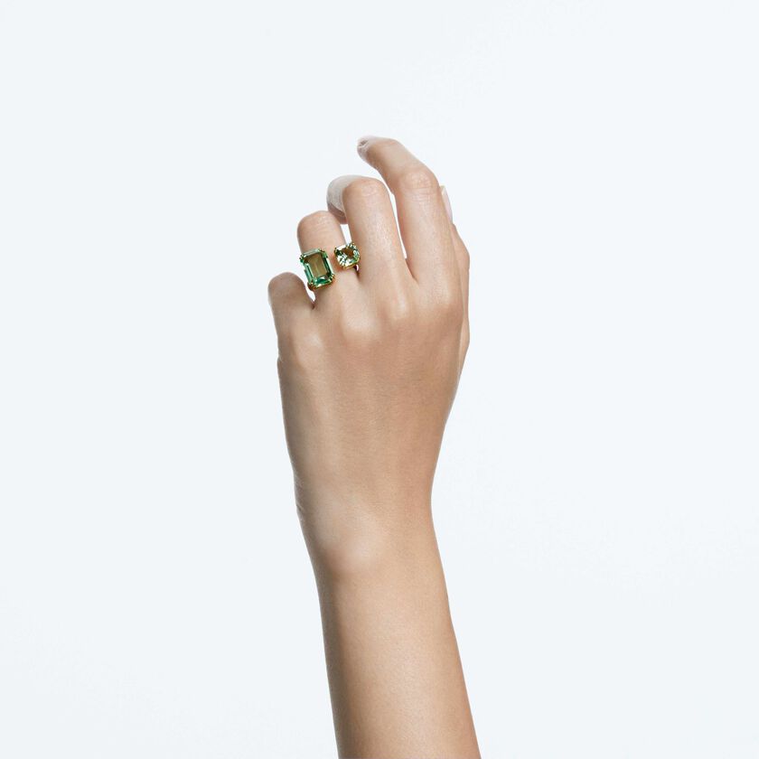 swarovski خاتم مفتوح millenia، قطع مُثَمَّن، لون أخضر، لمسة نهائية من الذهب عيار 18 قيراط
