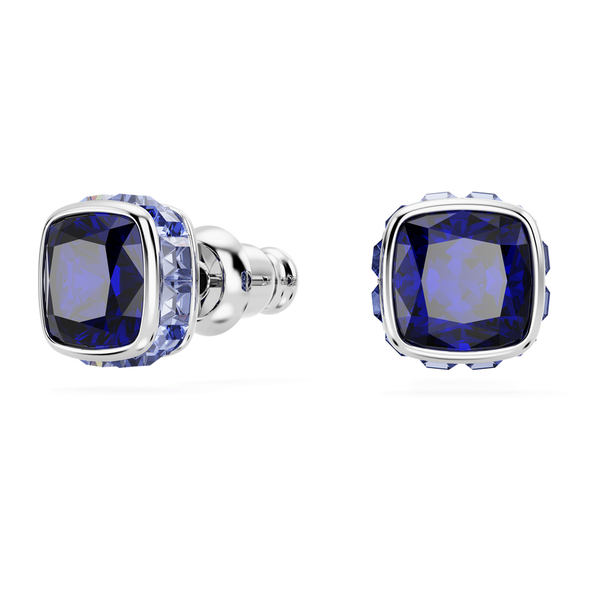 swarovski أقراط دبوسية birthstone، قطع مربع، شهر سبتمبر، لون أزرق، طلاء روديوم