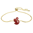 سوار Iconic Swan من سواروفسكي، على شكل بجعة، حجم صغير، لون أحمر، طلاء بلون ذهبي