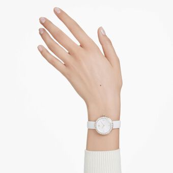 swarovski ساعة كرونو matrix tennis، صناعة سويسرية، سوار جلد، لون أبيض، لمسة نهائية بلون الشامبانيا الذهبي