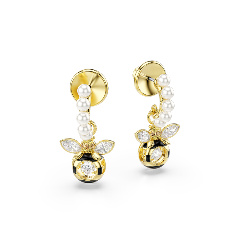 swarovski أقراط متدلية idyllia، لآلئ كريستال، قطع متنوع، شكل نحلة، ألوان متعددة، طلاء باللون الذهبي