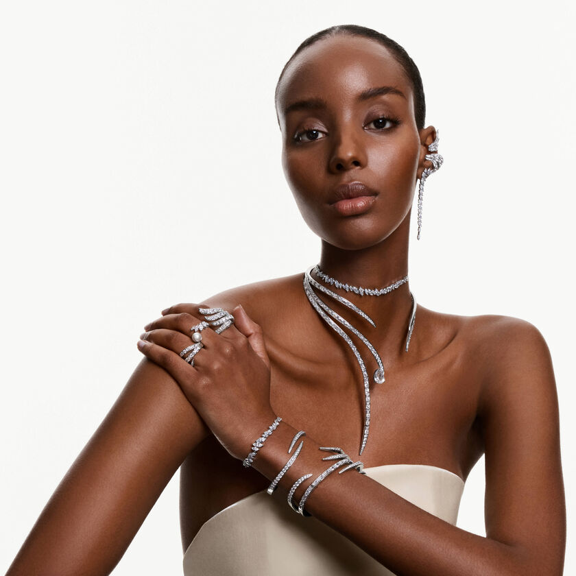 swarovski أقراط mesmera، قطع ماركيز، لون أبيض، طلاء روديوم