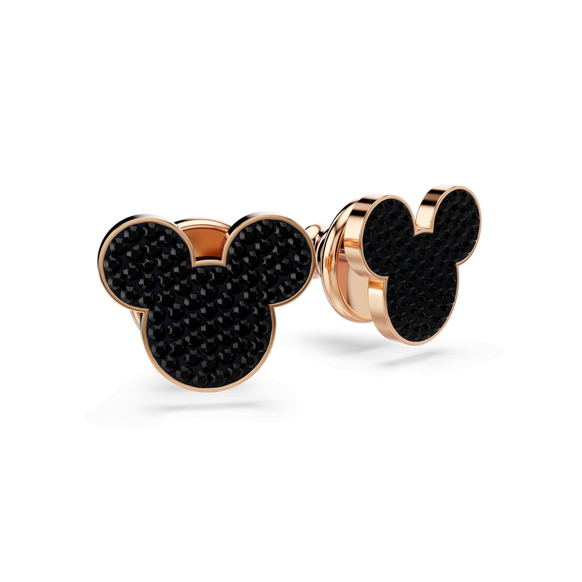 swarovski mickey   minnie stud earrings  black  rose gold tone plated