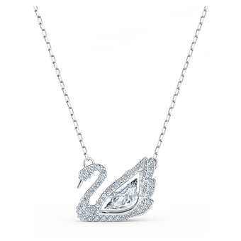 swarovski عقد swan، شكل بجعة راقصة، لون أبيض، طلاء روديوم