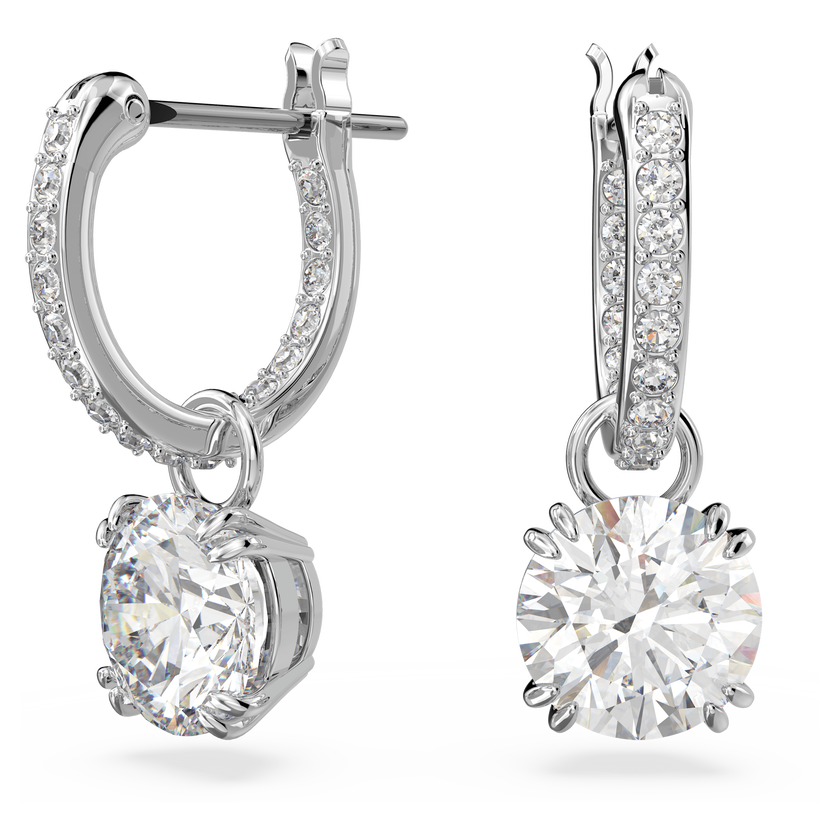 swarovski أقراط متدلية stilla، قطع مستدير، لون أبيض، طلاء روديوم