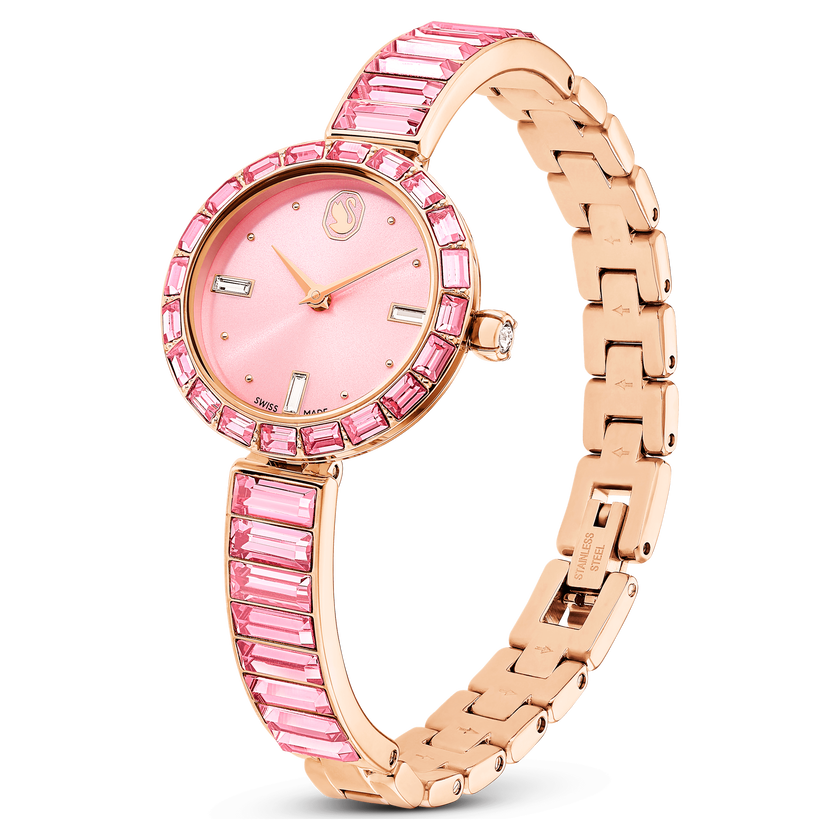 swarovski ساعة يد matrix bangle، صناعة سويسرية، سوار كريستال، لون وردي، لمسة نهائية باللون الذهبي الوردي