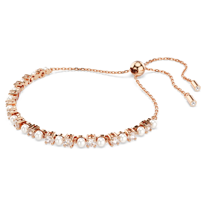 swarovski سوار matrix tennis، لؤلؤ كريستال، قطع مستدير، لون أبيض، طلاء باللون الذهبي الوردي