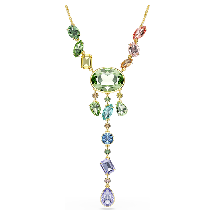 swarovski عقد gema على شكل حرف y، قطع متنوع، ألوان متعددة، طلاء باللون الذهبي