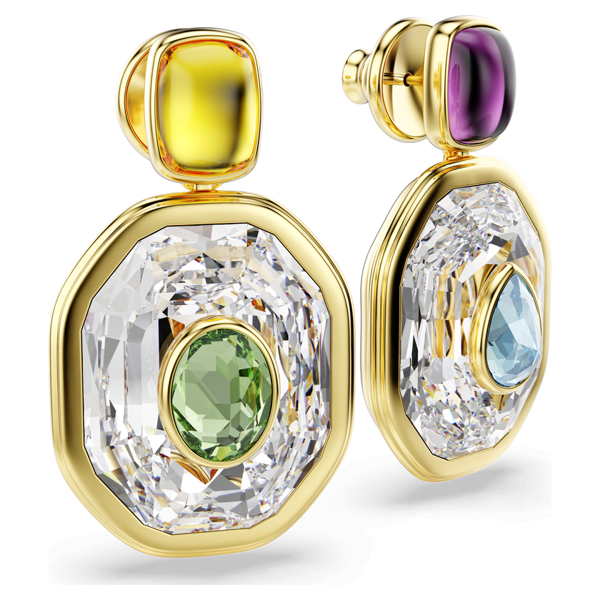 swarovski أقراط متدلية chroma، تصميم غير متماثل، قطع مُثَمَّن، ألوان متعددة، طلاء باللون الذهبي