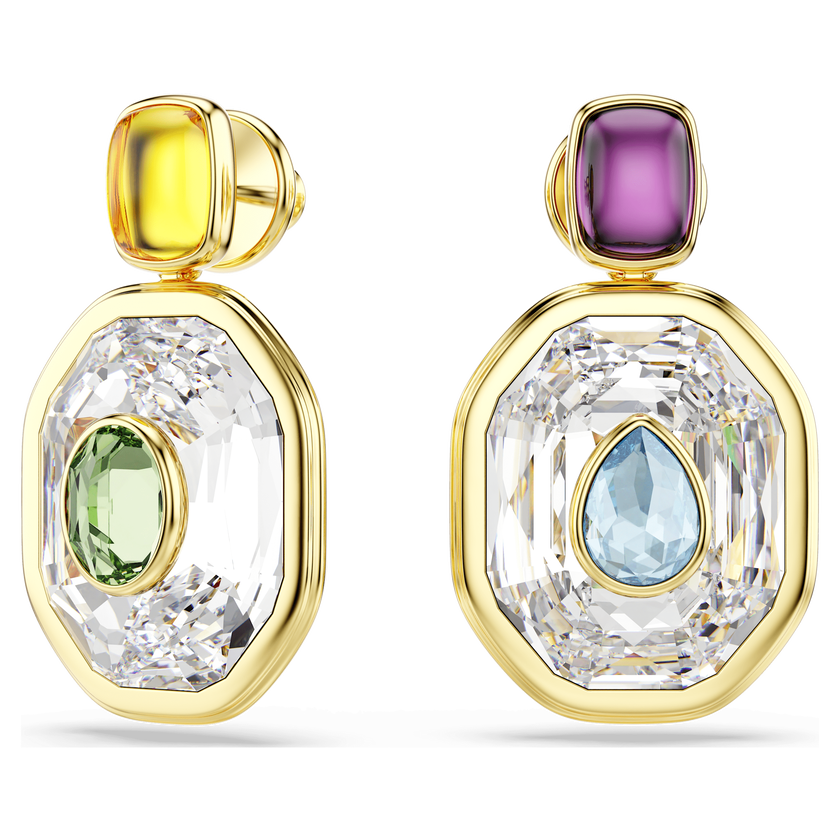 swarovski أقراط متدلية chroma، تصميم غير متماثل، قطع مُثَمَّن، ألوان متعددة، طلاء باللون الذهبي