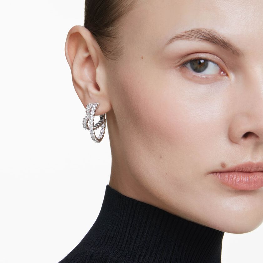 swarovski أقراط حلقية matrix، قطع متنوع، شكل قلب، لون أبيض، طلاء روديوم