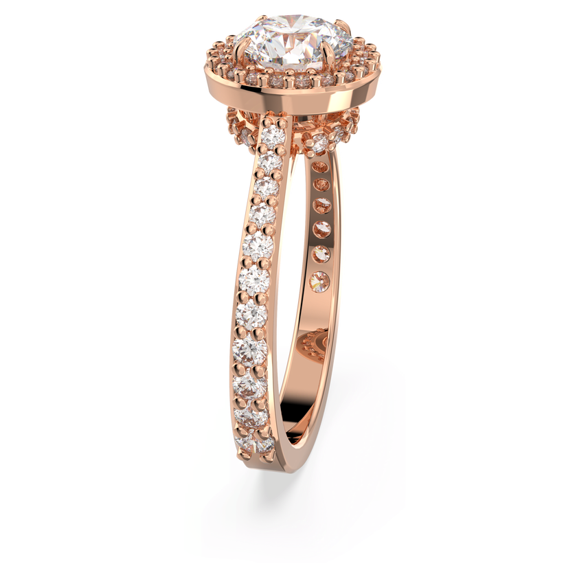 swarovski خاتم كوكتيل una angelic، قطع مستدير، كريستالات متراصة، لون أبيض، طلاء ذهبي وردي