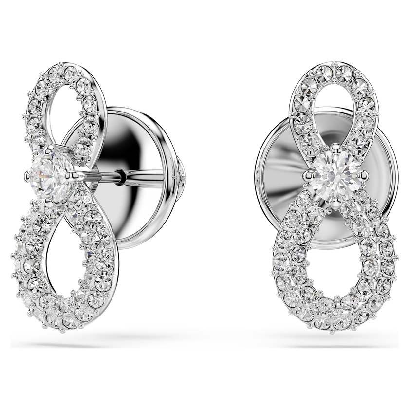 swarovski أقراط دبوسية hyperbola، قطع مُستدير، ترصيع بافيه، شكل لا نهاية، لون أبيض، طلاء روديوم
