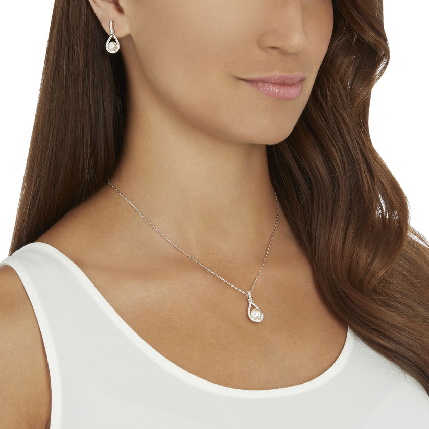 swarovski طقم enlace، لون أبيض، طلاء روديوم