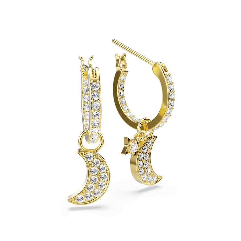 swarovski أقراط متدلية symbolica، قطع مُستدير، قمر، لون أبيض، لمسة نهائية من الذهب عيار 18 قيراط