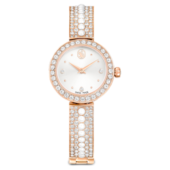 swarovski ساعة بسوار matrix pearl bangle، صناعة سويسرية، سوار مرصع بالكريستال، لون أبيض، لمسة نهائية باللون الذهبي الوردي