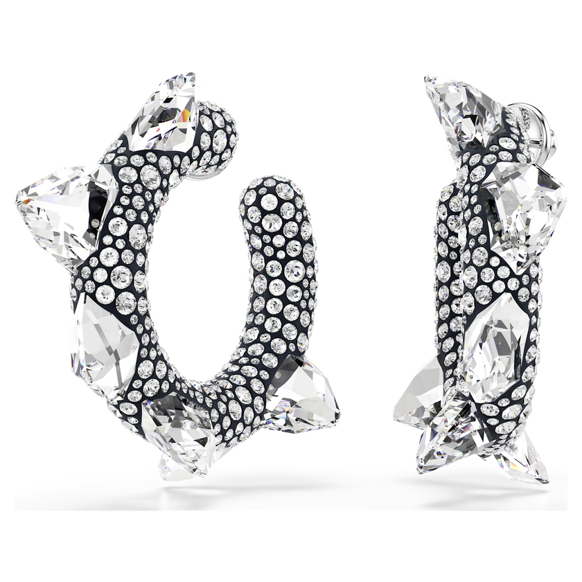 swarovski أقراط حلقية sublima، شكل سن مدبب، لون أبيض، طلاء روديوم