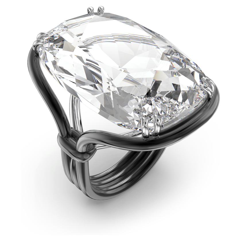 swarovski خاتم harmonia، مزدان بكريستال عائم كبير الحجم، لون أبيض، لمسة نهائية من معادن مختلطة