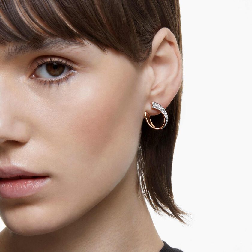 swarovski أقراط حلقية exist، صغيرة، لون أبيض، حجم صغير، لمسة نهائية من الذهب الوردي عيار 18 قيراط