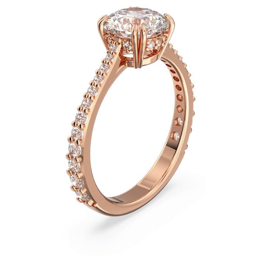 swarovski خاتم كوكتيل stilla، قطع مُستدير، ترصيع بافيه، لون أبيض، لمسة نهائية من الذهب الوردي عيار 18 قيراط