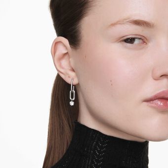 swarovski أقراط متدلية constella، قطع مُستدير، لون أبيض، طلاء روديوم