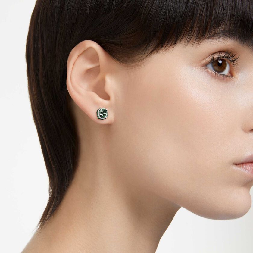 swarovski أقراط دبوسية  birthstone، قطع مربع، شهر مايو، لون أخضر، طلاء روديوم