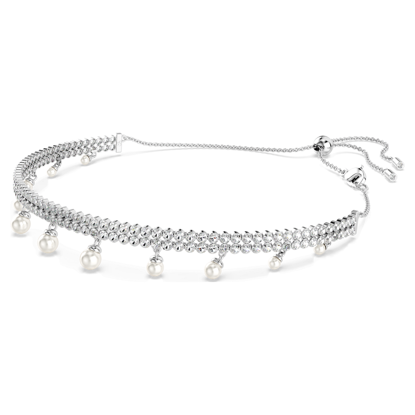 عقد شوكر ariana grande x swarovski، لآلئ كريستال، قطع مستدير، لون أبيض، طلاء روديوم