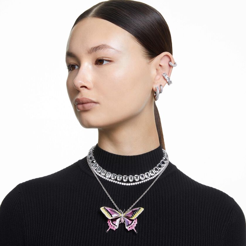 swarovski أقراط dextera حلقية، كريستالات متراصة، طلاء روديوم