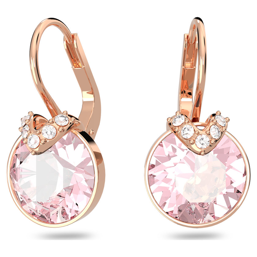 swarovski أقراط bella v متدلية، قطع مستدير، لون وردي، طلاء بلون ذهبي وردي