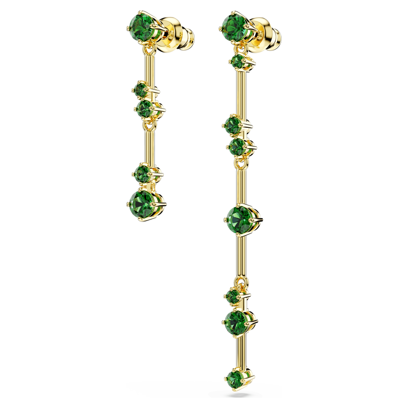 swarovski أقراط متدلية constella، تصميم غير متماثل، قطع مُستدير، لون أخضر، طلاء بلون ذهبي